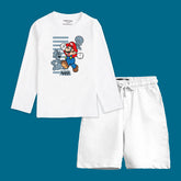 MARIO BROS BOYS LONG SLEEVE WHITE T.SHIRT & SHORTS (SF-27707)