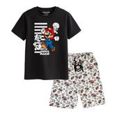 MARIO BROS BOYS SHORT SLEEVE BLACK T.SHIRT & FOOTBALL PRINTED SHORTS (SF-29209)