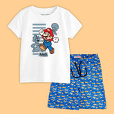 MARIO BROS BOYS SHORT SLEEVE WHITE T.SHIRT & PLANE PRINTED SHORTS (SF-29107)