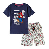 MARIO BROS BOYS SHORT SLEEVE NAVY T.SHIRT & FOOTBALL PRINTED SHORTS (SF-28409)