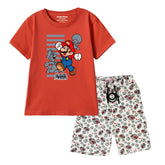 MARIO BROS BOYS SHORT SLEEVE RED T.SHIRT & FOOTBALL PRINTED SHORTS