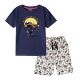 MONSTER TRUCK BOYS SHORT SLEEVE NAVY T.SHIRT & FOOTBALL PRINTED SHORTS (SF-28410)