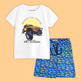 MONSTER TRUCK BOYS SHORT SLEEVE WHITE T.SHIRT & PLANE PRINTED SHORTS