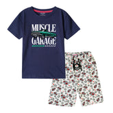 MUSCLE GARAGE BOYS SHORT SLEEVE NAVY T.SHIRT & FOOTBALL PRINTED SHORTS (SF-28411)