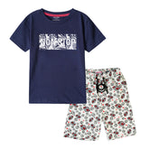 NON-STOP BOYS SHORT SLEEVE NAVY T.SHIRT & FOOTBALL PRINTED SHORTS (SF-28412)