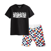 NON-SHOP BOYS SHORT SLEEVE BLACK T.SHIRT & BOX PRINTED SHORTS (SF-28112)