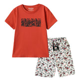 NON-STOP BOYS SHORT SLEEVE RED T.SHIRT & FOOTBALL PRINTED SHORTS
