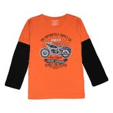 AMERICAN BIKE PRINTED ORANGE-BLACK BOYS LONG SLEEVE T.SHIRT
