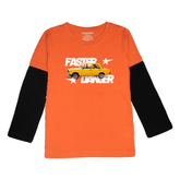 FASTER PRINTED ORANGE-BLACK BOYS LONG SLEEVE T.SHIRT