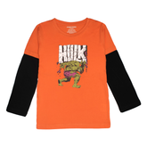 HULK PRINTED ORANGE-BLACK BOYS LONG SLEEVE T.SHIRT
