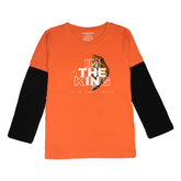 I'M THE KING PRINTED ORANGE-BLACK BOYS LONG SLEEVE T.SHIRT