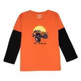MONSTER TRUCK PRINTED ORANGE-BLACK BOYS LONG SLEEVE T.SHIRT