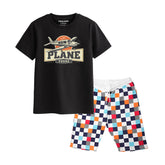PLANE TOUR BOYS SHORT SLEEVE BLACK T.SHIRT & BOX PRINTED SHORTS (SF-28113)