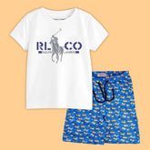POLO BOYS SHORT SLEEVE WHITE T.SHIRT & PLANE PRINTED SHORTS (SF-29111)