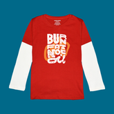 BURN FAT NOT OIL PRINTED RED-WHITE BOYS LONG SLEEVE T.SHIRT