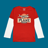 PLANE TOUR PRINTED RED-WHITE BOYS LONG SLEEVE T.SHIRT