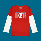 SKATE PRINTED RED-WHITE BOYS LONG SLEEVE T.SHIRT