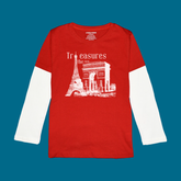 TREASURE PRINTED RED-WHITE BOYS LONG SLEEVE T.SHIRT