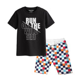 RUN ON THE WILD SIDE BOYS SHORT SLEEVE BLACK T.SHIRT & BOX PRINTED SHORTS (SF-28115)