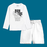 RUN ON THE WILD SIDE BOYS LONG SLEEVE WHITE T.SHIRT & SHORTS (SF-27712)
