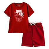 RUN ON THE WILD SIDE BOYS SHORT SLEEVE MEHROON T.SHIRT & SHORTS