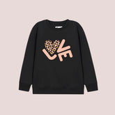 HEART LOVE PRINTED BLACK COLOR Girls Sweat-Shirt