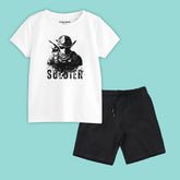 SOLDIER BOYS SHORT SLEEVE WHITE T.SHIRT & BLACK SHORTS (SF-27915)