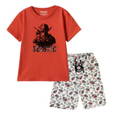 SOLDIER BOYS SHORT SLEEVE RED T.SHIRT & FOOTBALL PRINTED SHORTS