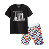 TREASURE BOYS SHORT SLEEVE BLACK T.SHIRT & BOX PRINTED SHORTS (SF-28117)