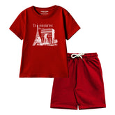 TREASURE BOYS SHORT SLEEVE MEHROON T.SHIRT & SHORTS (SF-29318)
