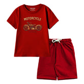 VINTAGE BIKE BOYS SHORT SLEEVE MEHROON T.SHIRT & SHORTS (SF-29319)
