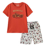 VINTAGE BIKE BOYS SHORT SLEEVE RED T.SHIRT & FOOTBALL PRINTED SHORTS