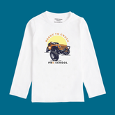 MONSTER TRUCK PRINTED WHITE COLOR BOYS LONG SLEEVE T.SHIRT