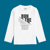RUN OUT ON THE WILD SIDE PRINTED WHITE COLOR BOYS LONG SLEEVE T-SHIRT