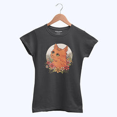 DIGITAL PRINTED CUTE CAT JUNIOR JET BLACK COLOR GIRLS T.SHIRT