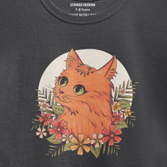 DIGITAL PRINTED CUTE CAT JUNIOR JET BLACK COLOR GIRLS T.SHIRT