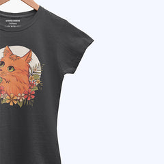 DIGITAL PRINTED CUTE CAT JUNIOR JET BLACK COLOR GIRLS T.SHIRT