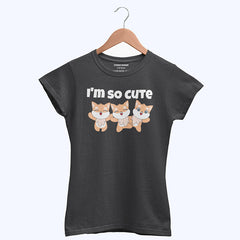 DIGITAL PRINTED I’M CUTE JUNIOR JET BLACK COLOR GIRLS T.SHIRT