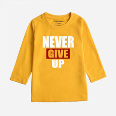 DIGITAL PRINTED NEVER GIVE UP CANARY YELLOW GIRLS LONG SLEEVE T.SHIRT
