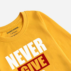 DIGITAL PRINTED NEVER GIVE UP CANARY YELLOW GIRLS LONG SLEEVE T.SHIRT