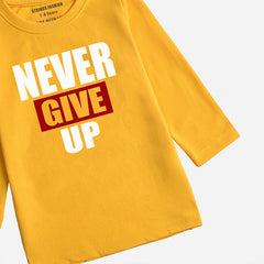 DIGITAL PRINTED NEVER GIVE UP CANARY YELLOW GIRLS LONG SLEEVE T.SHIRT
