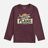 PLANE PRINTED BURGUNDY BOYS LONG SLEEVE T.SHIRT