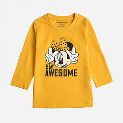 DIGITAL PRINTED STAY AWESOME CANARY YELLOW GIRLS LONG SLEEVE T.SHIRT