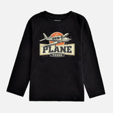 DIGITAL PRINTED PLANE JET BLACK BOYS LONG SLEEVE T.SHIRT