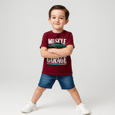 DIGITAL MUSCLE GARAGE PRINTED MEHROON JUNIOR BOYS T.SHIRT