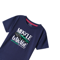 MUSCLE GARAGE NAVY PRINTED BOYS T.SHIRT
