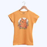 DIGITAL PRINTED CUTE CAT JUNIOR BLAZING ORANGE COLOR GIRLS T.SHIRT