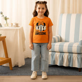 ORANGE PRINTED MINNIE MOUSE STAY AWESOME GIRLS T.SHIRT