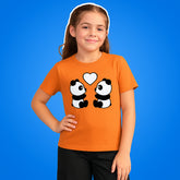 ORANGE PRINTED CUTE PANDA COUPLE IN LOVE GIRLS T.SHIRT