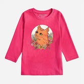 DIGITAL PRINTED CUTE CAT PARADISE PINK GIRLS LONG SLEEVE T.SHIRT